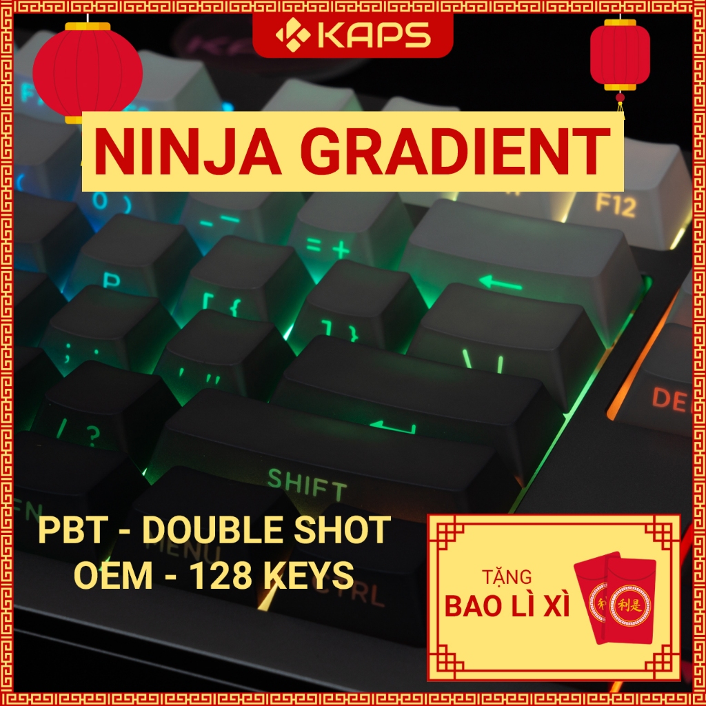 Keycap Ninja Gradient PBT xuyên led profile OEM in double-shot 128 nút