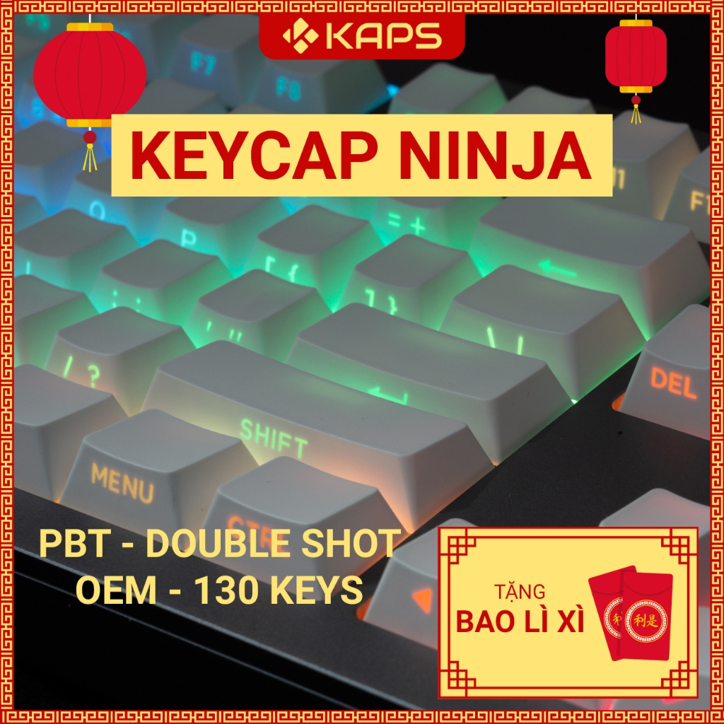 Keycap Ninja PBT xuyên led profile OEM in double-shot 130 nút cho bàn