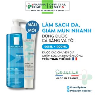 Gel rửa mặt la roche-posay effaclar +m 400ml & kem giảm mụn la roche-posay duo+m 400ml