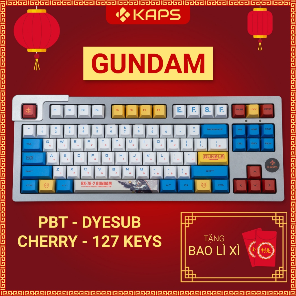 Keycap Gundam PBT profile Cherry in dyesub 127 nút cho bàn phím cơ lay