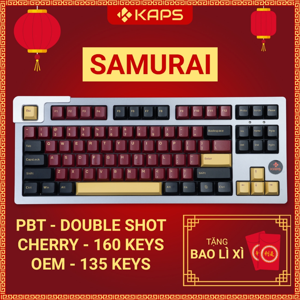 Keycap Red Samurai PBT profile OEM | Cherry in double shot 135 | 160 nút cho bàn phím cơ layout 104/98/87/84/75/68/64/61