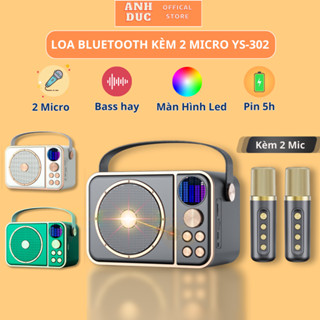 Loa Karaoke Bluetooth Mini YS-302 SU-YOSD Kèm 2 Mic Không Dây, Âm Thanh Siêu Hay, Bass Cực Đã tai - Mic Đổi Tone Giọng