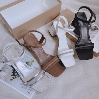 Sandal gót vuông quai viền đá đế 5cm