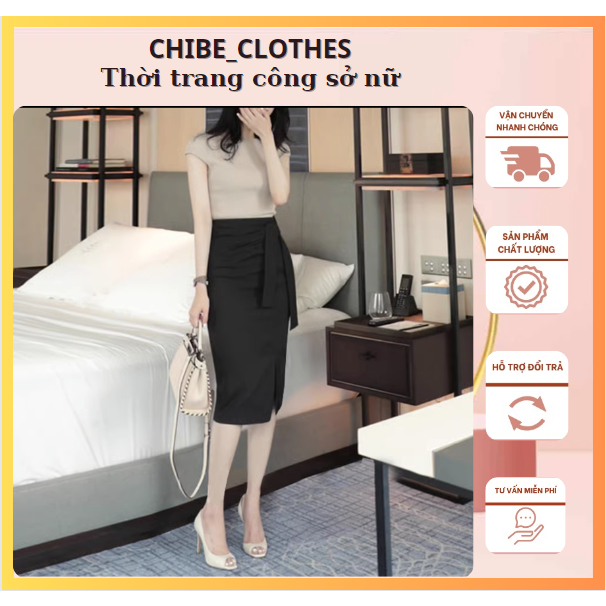 Chân Váy Bút Chì dài 70cm Sẻ Trước Buộc Nơ Thời Trang Nữ_Chất vitex Cao Cấp_29