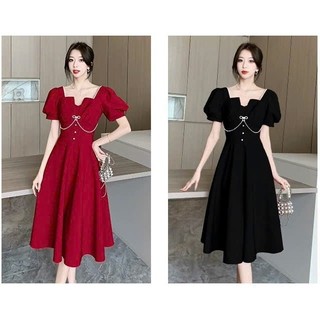 Đầm xòe cúp ngực kèm phụ kiện như ảnh tay phồng kiểu dáng đầm dự tiệc tiểu thư hai màu đầm đỏ đen KD100H