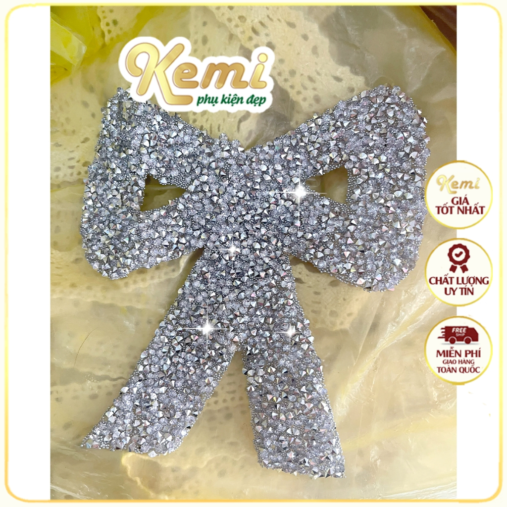 Nơ ủi nhiệt đính đá xinh sáng lấp lánh trang trí váy đầm