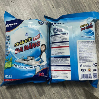 Combo 2 gói Khăn ướt đa năng Nano 30 tờ, Khăn giấy ướt lau bếp hương chanh và trà xanh