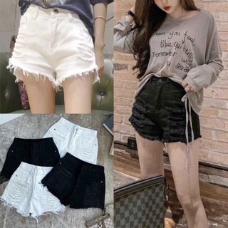 Quần short jean nữ rách nhiều lưng cao- quần sooc bò co dãn tôn dáng về 2 màu trắng, đen phong cách ulzzang hàn quốc