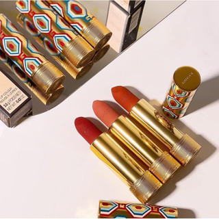 Son Gucci Rouge à Levres Matte Lipstick bản Limited họa tiết xanh đỏ 505 Janet Rust, 208 They Met In Argentina