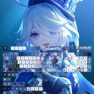 Keycap Genshin Impact Furina Focalors thick PBT xuyên led in dyesub 5 mặt 135 phím anime layout keycaps Honkai