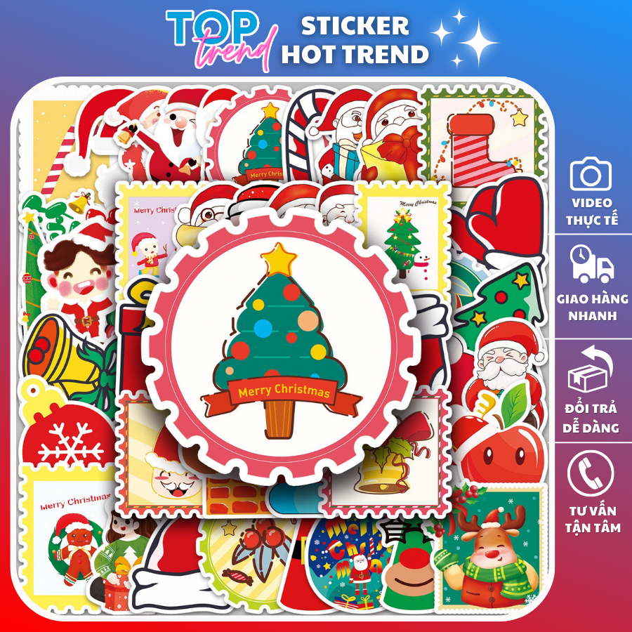 Sticker cute SET 50 TẤM NOEL 2, dán mũ bảo hiểm, trang trí sổ, dán xe, laptop giá rẻ, chống thấm nước - TOP TREND