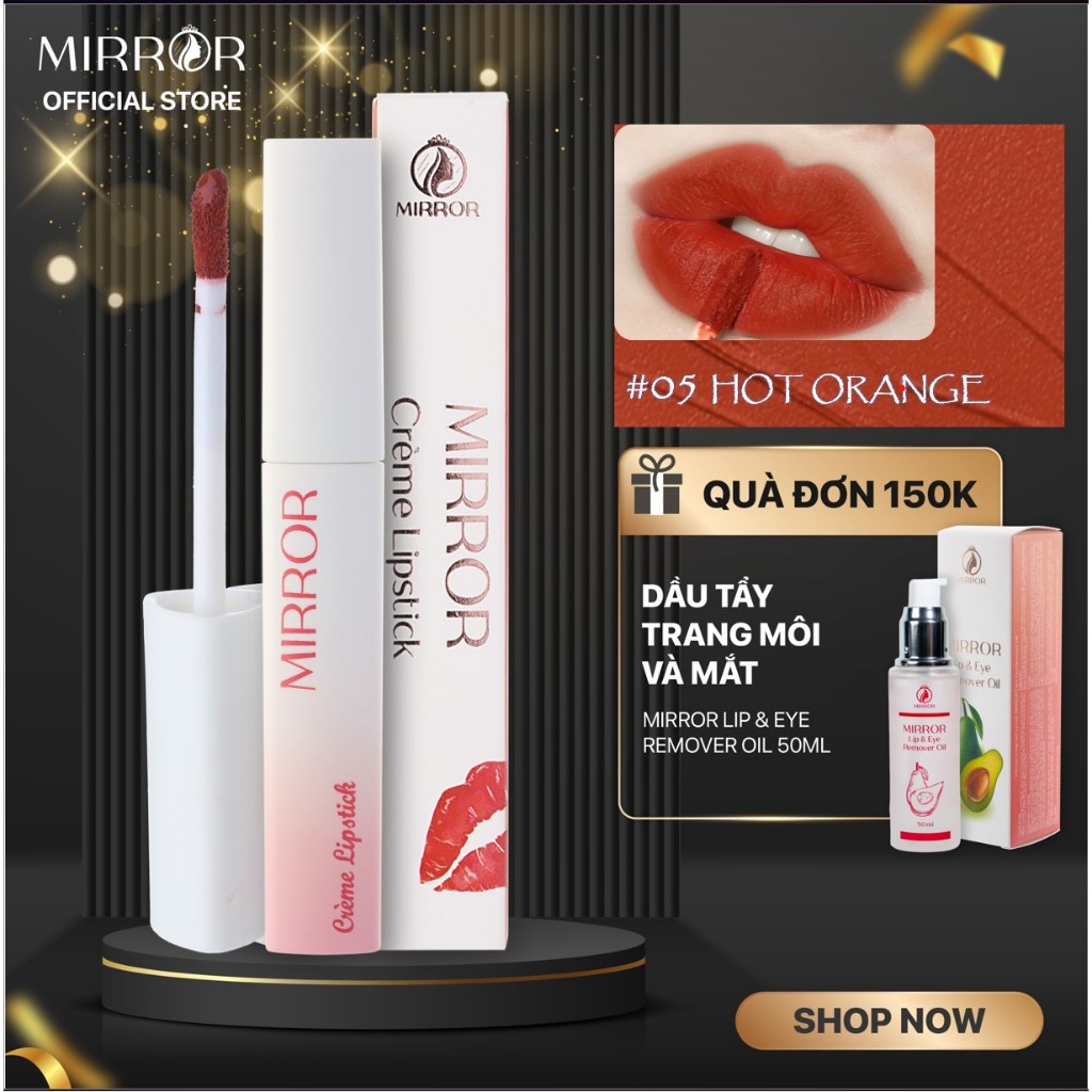 Son kem lì MIRROR Crème Lipstick 2g  - Son môi chính hãng mềm mịn, không chì, nhiều dưỡng, lâu trôi-Valentine