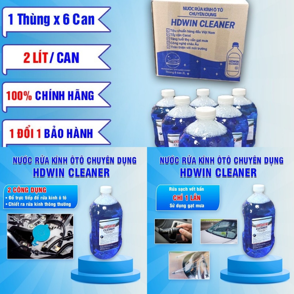 Nước Rửa Kính Ô Tô Chuyên Dụng 1 Thùng 6 Can 2 Lít Chính Hãng HDWIN-Clean