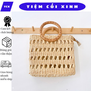 Giỏ Lục Bình Quai Mây TIỆM CÓI XINH Túi Cói Lục Bình Đan Chắn Dùng Để Đu Biển Chụp Ảnh Áo Dài