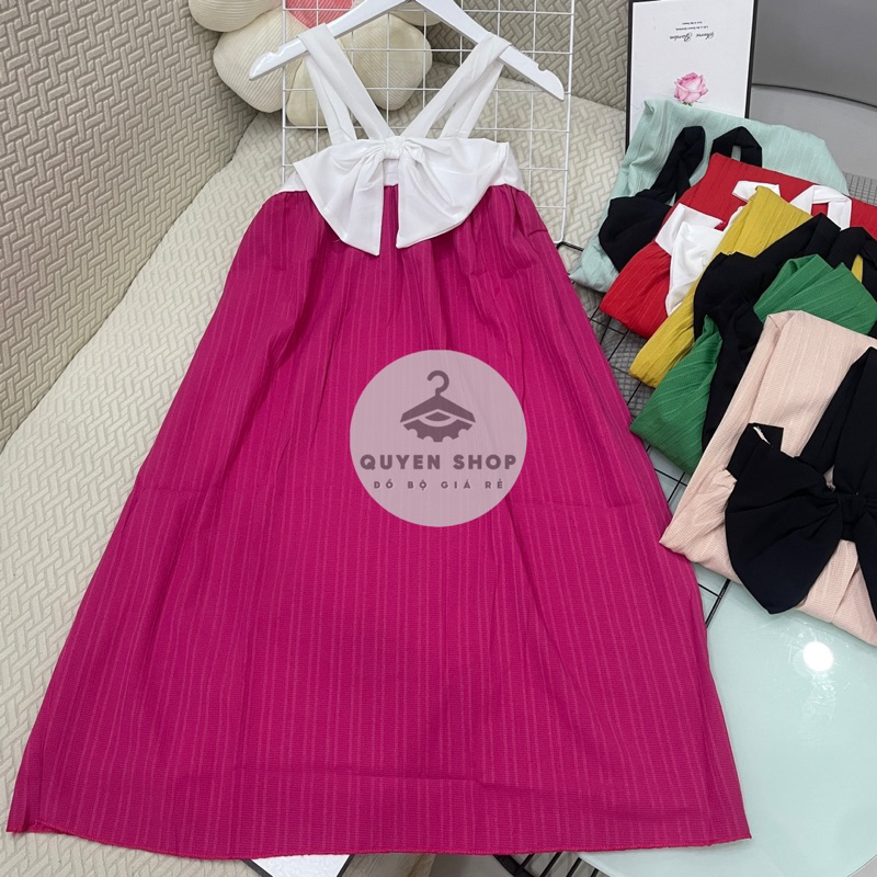 60kg-Đầm xốp gân 2 dây nơ to