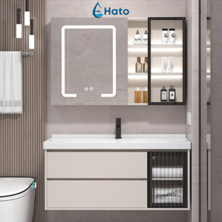 Bộ Tủ Chậu Lavabo HATO KT 80x50 Cm Chất Liệu Nhựa PVC Cao Cấp , Chống Ẩm , Gương Led Khử Sương Mờ , Men Sứ Kháng Khuẩn