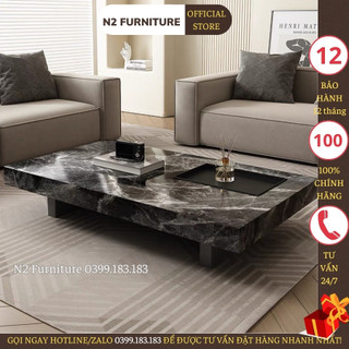 Bàn trà đơn sofa phòng khách, kiểu dáng rectangle, bàn sofa đá ceramic nguyên khối, đế kim loại phủ sơn tĩnh điện