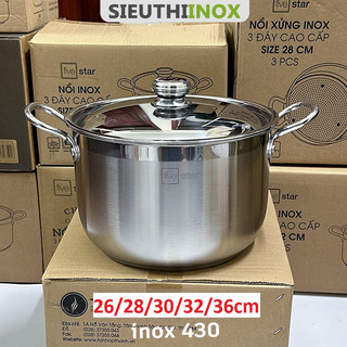  Nồi Luộc Gà 3 Đáy Inox 430 Fivestar  26 28 30 32 36cm  Vung Inox dùng tốt trên bếp từ 
