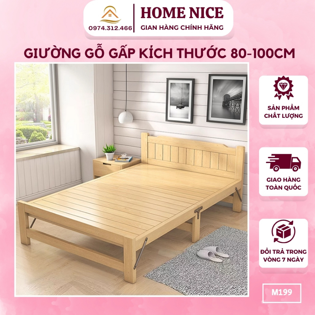 Giường Gỗ Gấp Gọn Thông Minh Tiện Dụng, Giường Gấp Gọn Tiết Kiệm Diện Tích, Giường Gỗ Gấp Cho Bé HOMENICE M199