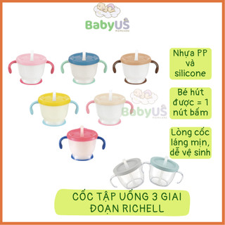 Cốc tập uống 3 giai đoạn cốc ống hút richell chính hãng