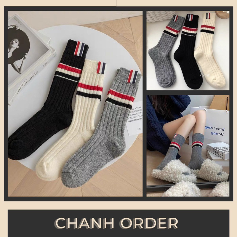 Tất vớ thom cổ cao thể thao nam nữ họa tiết kẻ sọc