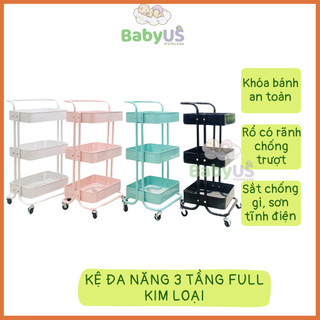 Kệ sắt đa năng kệ đựng đồ 3 tầng siêu tiện lợi (khay sắt khung sắt) [BabyUS]