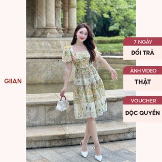 Váy đi biển dáng xòe thiết kế cổ vuông tay bồng thương hiệu Giian - VA0290