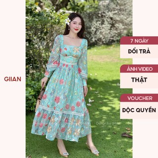Váy đi biển dáng dài cổ vuông in họa tiết hoa cao cấp thương hiệu Giian - VA0289