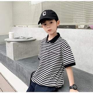 Set bộ áo polo kẻ quần jeans ngố dáng hiphop cho bé sz 15-40kg