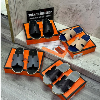 Dép quai ngang full box full bill chữ h.m siêu cấp chất liệu quai da bò đế phíp nẹp viền gỗ , dép lê thời trang nam
