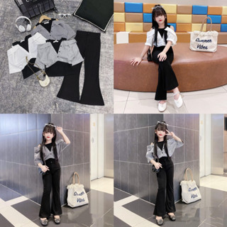 Set áo Sơ mi hở vai quấn ống loe cho bé gái size đại 18-45kg sang chảnh [LOẠI 1]