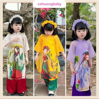 Áo dài cách tân tết cho bé gái- tặng kèm bờm- áo dài tết bé gái xinh
