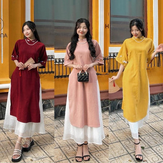 Mèo mỡ bigsize — set áo dài thêu hoa kèm chân váy xoè tết 2024 (55-90kg