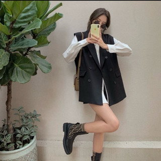 Áo  blaze gile cổ điển kiểu Mỹ dành cho nữ mùa xuân thu phong cách mới lưng cao cỡ lớn dáng rộng