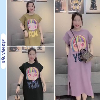 Đầm váy bầu mùa hè chất thun cotton dáng suông trẻ trung dễ mặc - đầm bầu mặc nhà xinh freesize