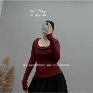 Áo len cổ vuông viền ren form 70kg