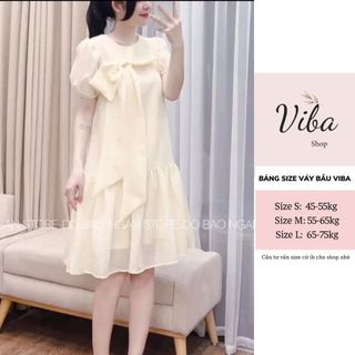 Váy bầu đi chơi tết màu kem có nơ dáng đuôi cá