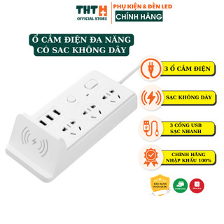 Ổ Cắm Điện Đa Năng Thông Minh Sạc Không Dây 3 Cổng USB Sạc Nhanh, Ổ Chịu Tải 2500W, Tiết Kiệm Điện, Chống Cháy Nổ