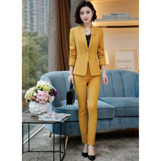 Vest nữ công sở áo vest tay dài quần dài tj26 - vàng