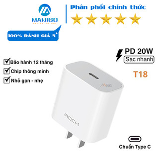 Củ sạc nhanh chuẩn PD 20W Rockspace T18  cổng Type C không nóng máy -  hàng chính hãng bảo hành 12 tháng