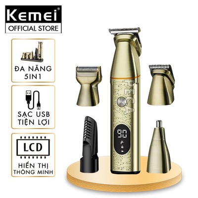 Tông đơ đa năng 5in1 Kemei KM-5859 nhiều đầu thay dùng cắt tóc, chấn viền, cạo râu, tỉa lông mũi, cạo lông - Chính hãng