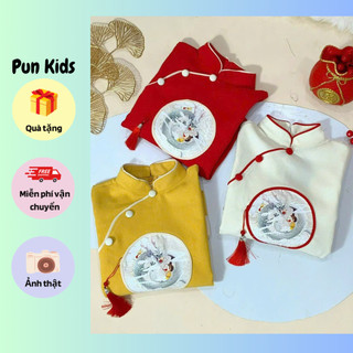 Áo dài cách tân Tết họa tiết cậu bé rồng cho bé trai từ 9 - 21 Kg