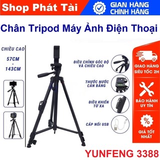 Chân Máy Ảnh, Điện Thoại Tripod YungFeng 3388 - Chuyên Dùng Cho Máy Ảnh, Điện Thoại, Camera + Tặng Nút Bấm Bluetooth
