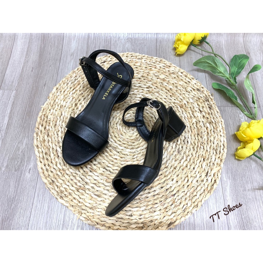 sandal cao gót 3cm bản ngang da mờ êm chân TT Shoes yen3cmhh