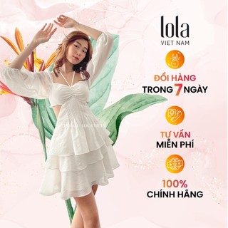 Váy Thiên Nga LOLA VIETNAM Trắng Tiểu Thư Thiết Kế Khoét Eo Dáng Phồng Hở Vai Tay Dài Đầm Nữ Hoa Thêu