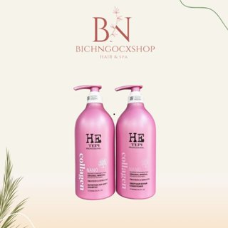 Dầu gội xả Keratin HE Tepi 1000ml*2 Collagen nano Phục hồi hư tổn siêu mềm mượt chống rụng tóc