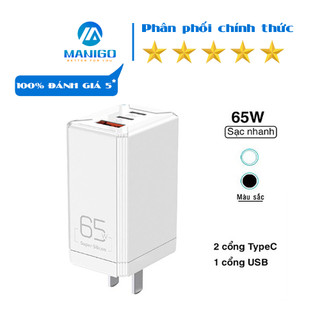 Củ sạc nhanh mini 3 cổng Rockspace T49 65W sạc nhanh PD,QC 3.0,sạc cho cả Laptop - Hàng chính hãng bảo hành 12 tháng