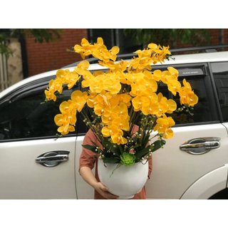 Lan hồ điệp giả, cành lan hồ điệp 9 bông silicon- thân đốm - loại 1- bông to-cánh ướt-nhị cao su-cành dài 95cm