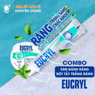 Kem đánh răng Eucryl - Combo tẩy trắng răng hương bạc hà EUCRYL Tooth Paste Freshmint ( Bột 50g + Kem 50g )