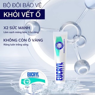 Kem đánh răng Eucryl - Combo tẩy trắng răng hương bạc hà EUCRYL Tooth Paste Freshmint ( Bột 50g + Kem 50g )
